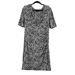Lauren Ralph Lauren Navy White V-Neck Stretch Printed Surplice Faux Wrap Dress16